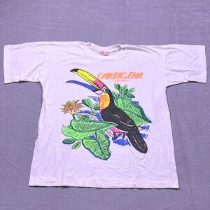 Vintage Cartagena Colombia Toucan Graphic T Shirt‎ Men's Size 44 White Cotton